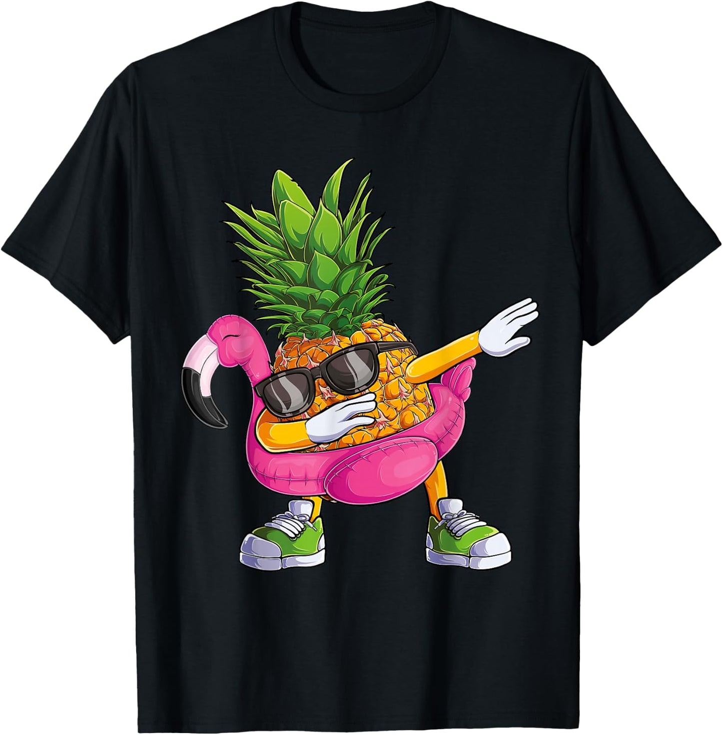 Dabbing Pineapple Flamingo Tropical Aloha Beach Hawaiian T-Shirt - T-Shirt | Black