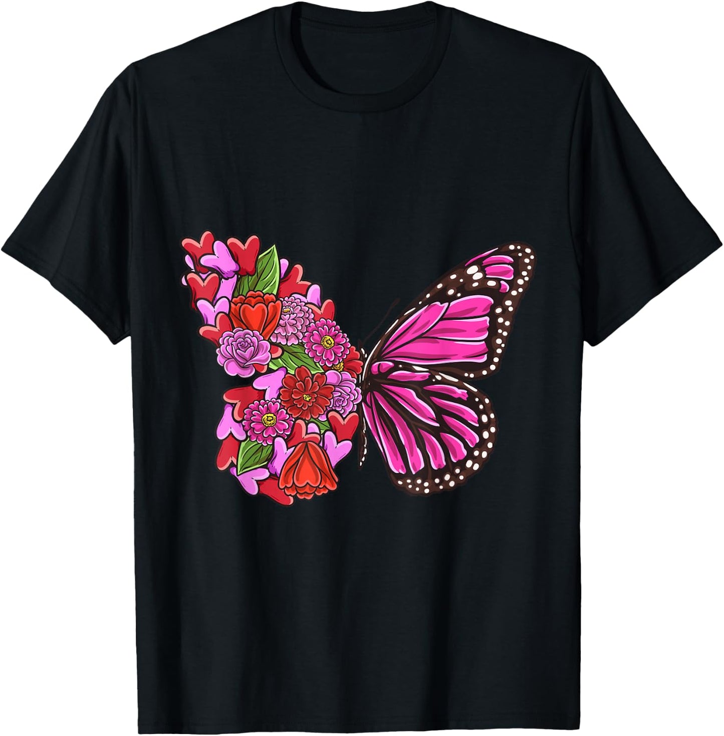 Beautiful Butterfly with half Pink flowers butterflies girl T-Shirt - T-Shirt | Black