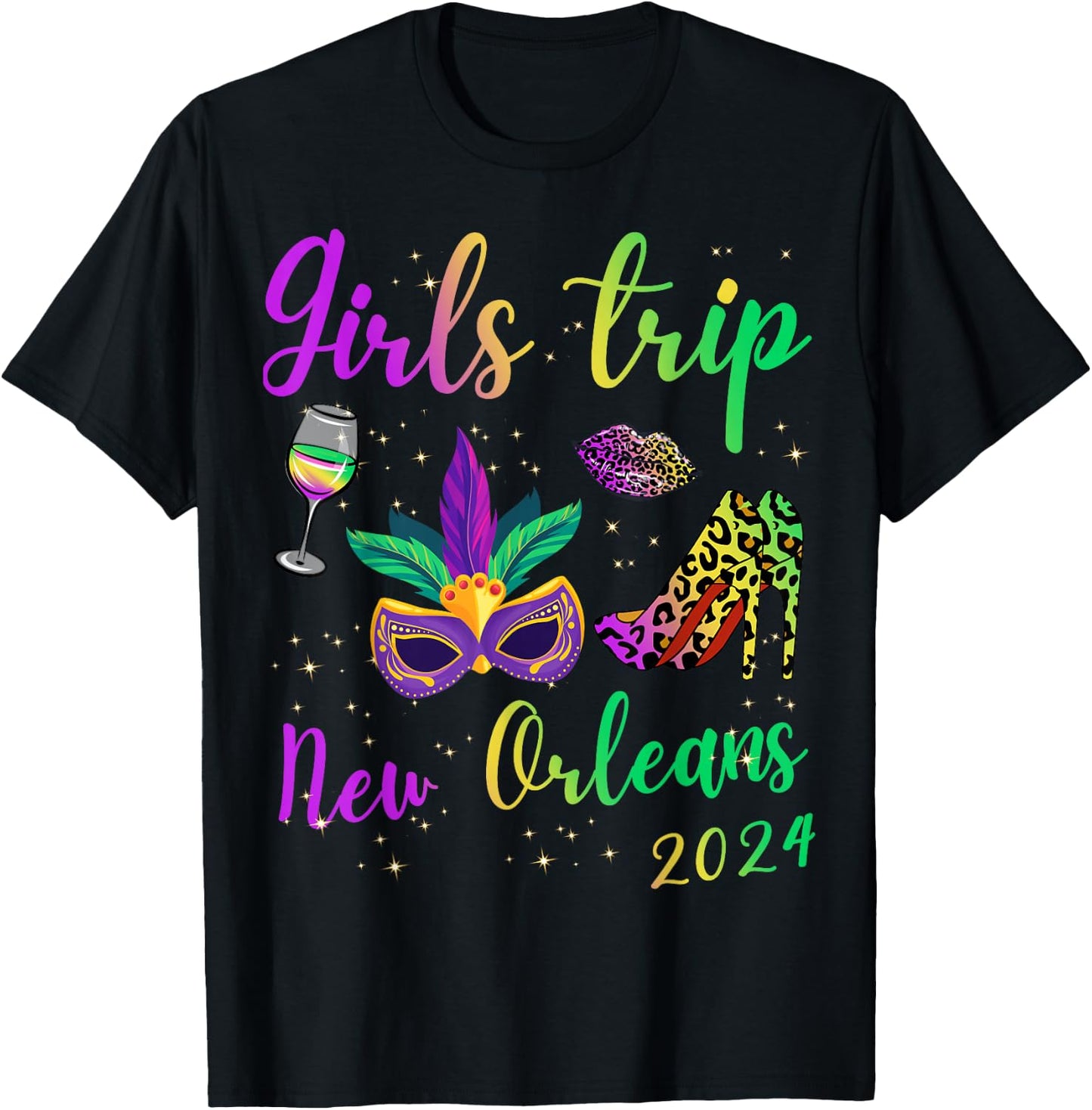 Girls Trip New Orleans 2024 Mardi Gras Mask Beads Matching T-Shirt - T-Shirt | Black