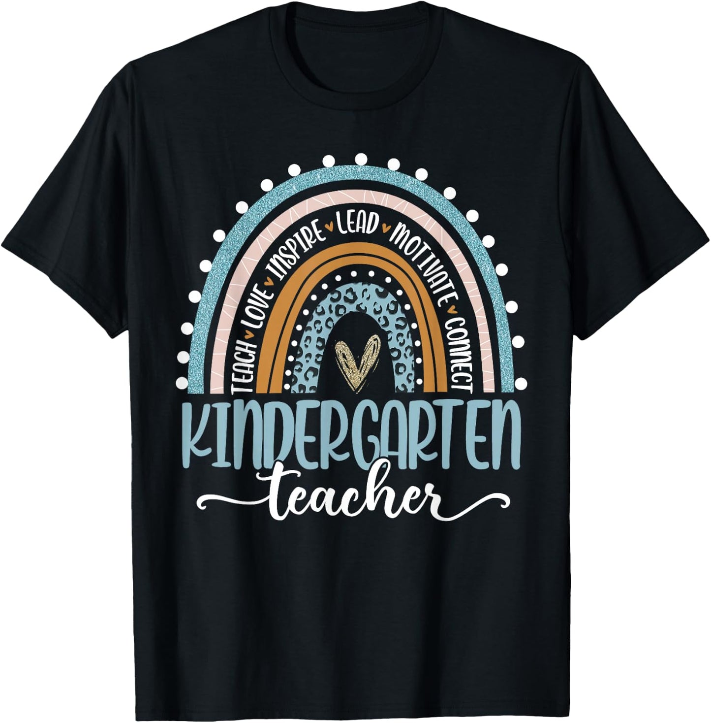 Kindergarten Teacher Leopard Boho Rainbow Back to School T-Shirt - T-Shirt | Black