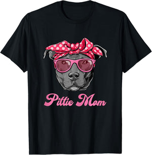 Funny PITTIE MOM Women Cool Pitbull Dog Retro T-Shirt - T-Shirt | Black