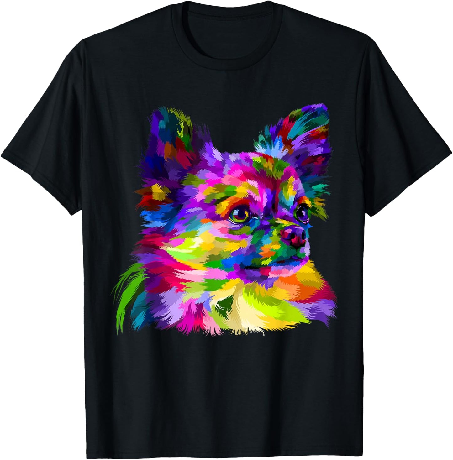 Long Hair Chihuahua Pop Art Portrait Art for Dog Owners T-Shirt - T-Shirt | Black