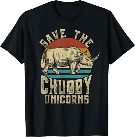 Save the Chubby Unicorn Rhino Retro Vintage T-Shirt - T-Shirt | Black