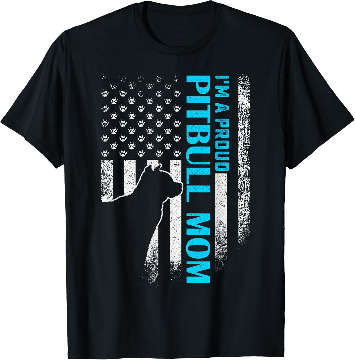 Vintage USA American Flag I'm A Proud Pitbull Mom Pittie Dog Kids Men T-Shirt - T-Shirt | Black