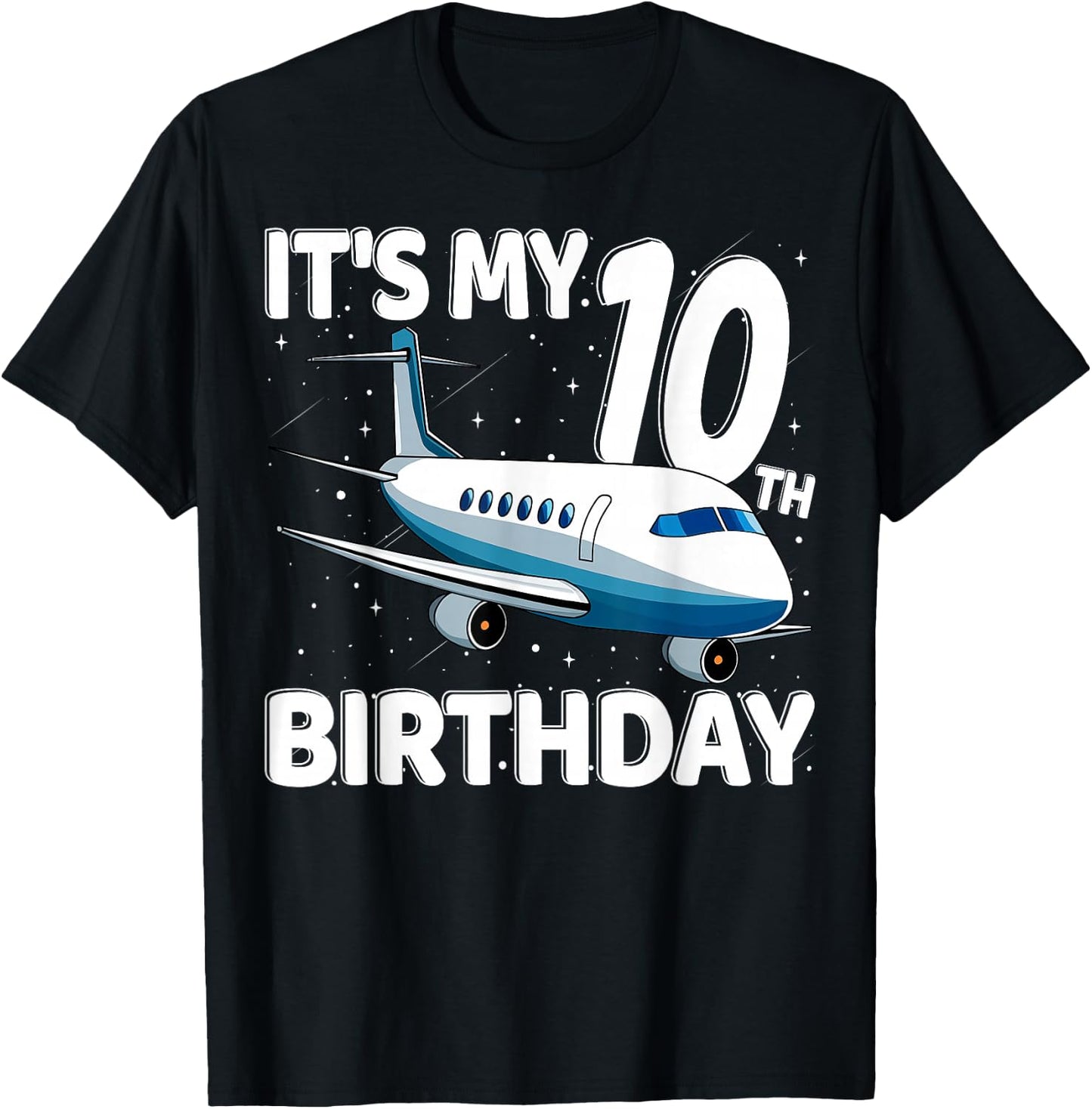 It's My 10th Birthday Airplane 10 year old Birthday Boy Girl T-Shirt - T-Shirt | Black