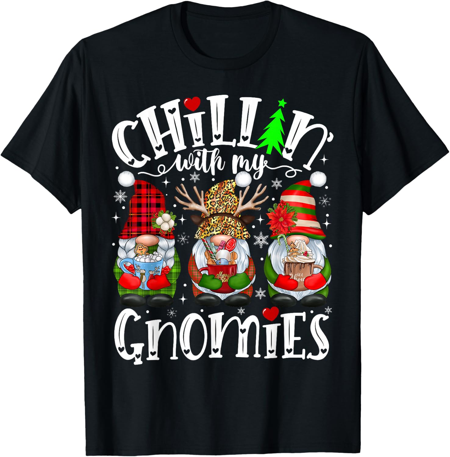 Chillin With My Gnomies Family Christmas Matching Pajamas T-Shirt - T-Shirt | Black