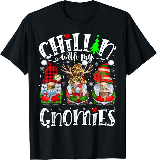 Chillin With My Gnomies Family Christmas Matching Pajamas T-Shirt - T-Shirt | Black