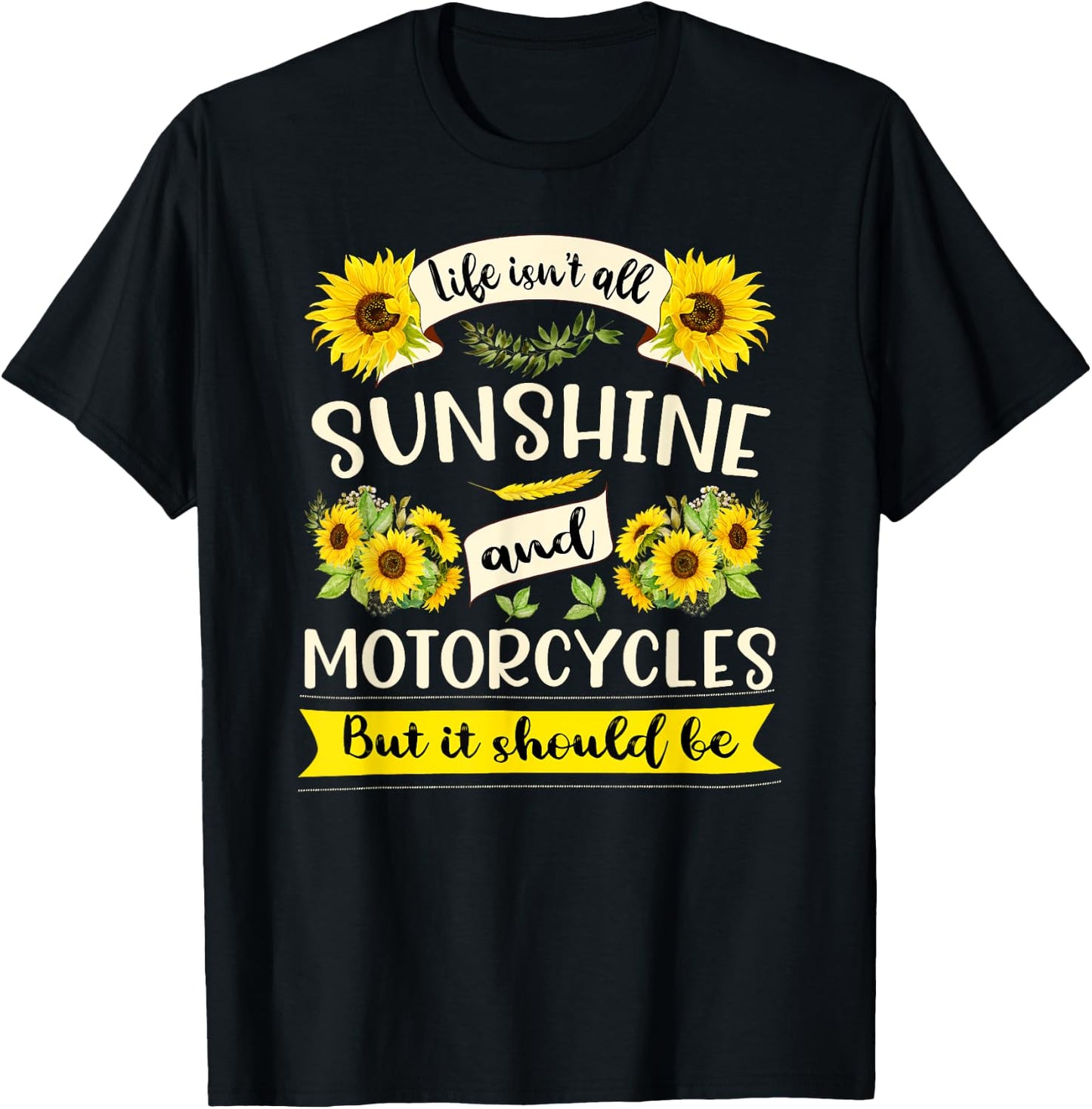 Sunshine and Motorcycles | Funny Biker Moms & Grandmas Men Women Girls Kids T-Shirt - T-Shirt | Black