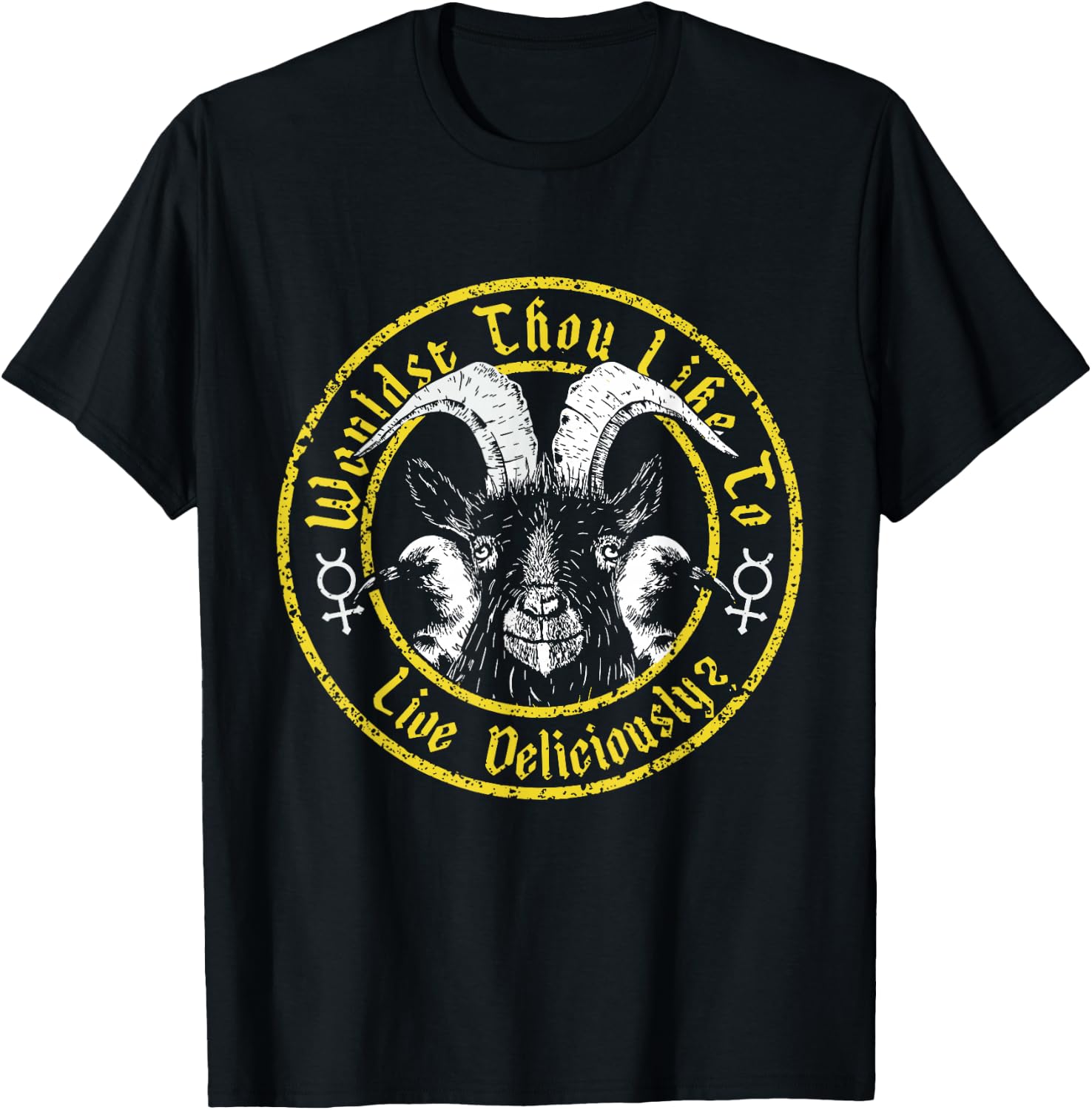 Live Deliciously - Vintage Cartoon Goat - Black Phillip T-Shirt - T-Shirt | Black