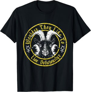 Live Deliciously - Vintage Cartoon Goat - Black Phillip T-Shirt - T-Shirt | Black