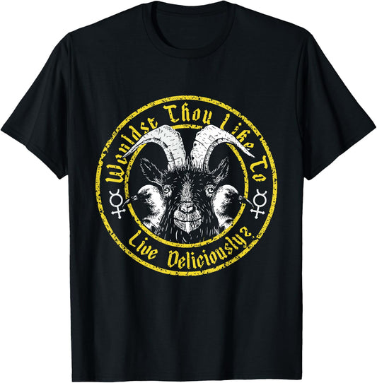 Live Deliciously - Vintage Cartoon Goat - Black Phillip T-Shirt - T-Shirt | Black
