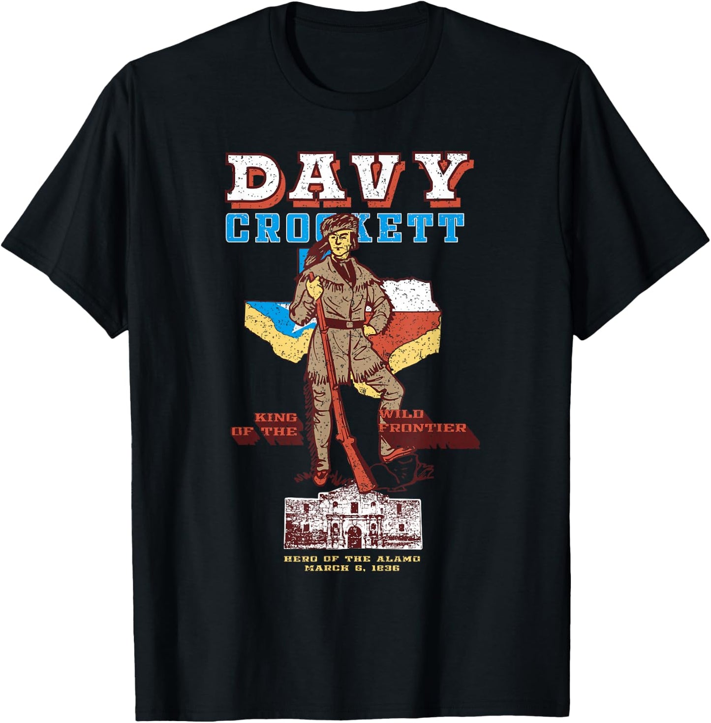 Davy Crockett Texas Alamo Cowboy Vintage Souvenir T-Shirt - T-Shirt | Black