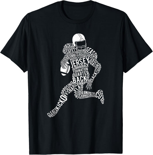 Football Player Typography T-Shirt - T-Shirt | Black