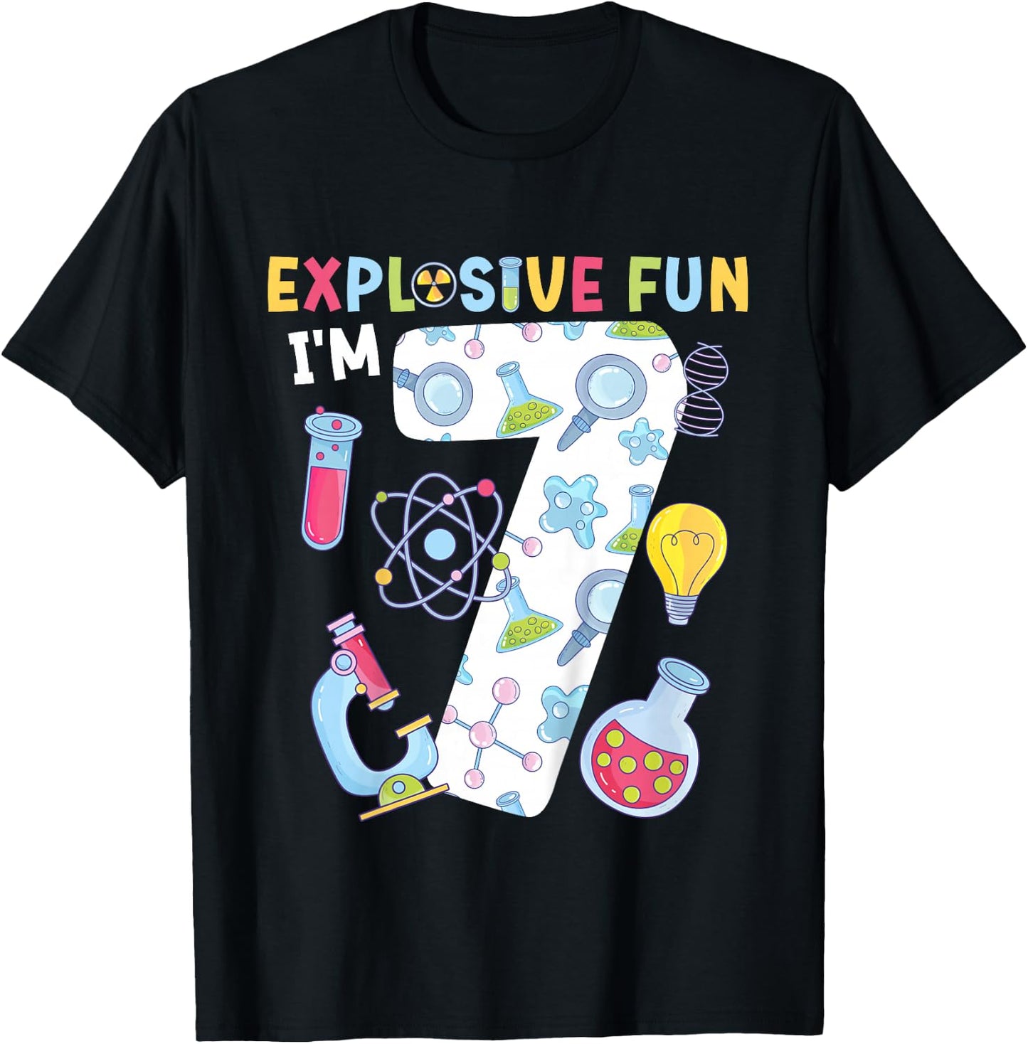 Kids 7th Science Birthday Party 7 Year Old Scientist Birthday T-Shirt - T-Shirt | Black