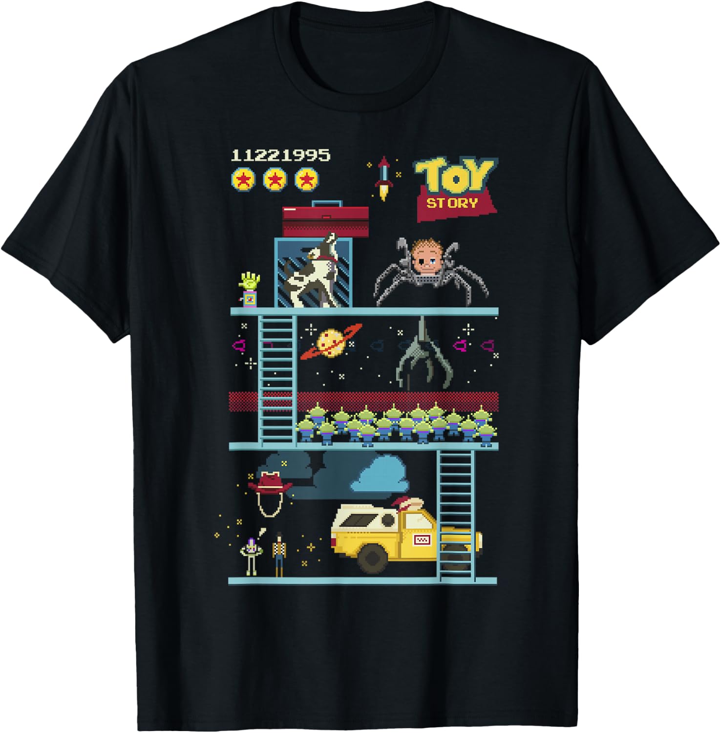 Disney Pixar Toy Story 8-Bit Video Game Scene T-Shirt - T-Shirt | Black