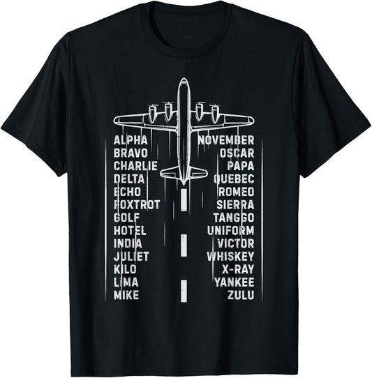 Phonetic Alphabet Pilot Airplane Aviation Vintage Gifts Men T-Shirt - T-Shirt | Black