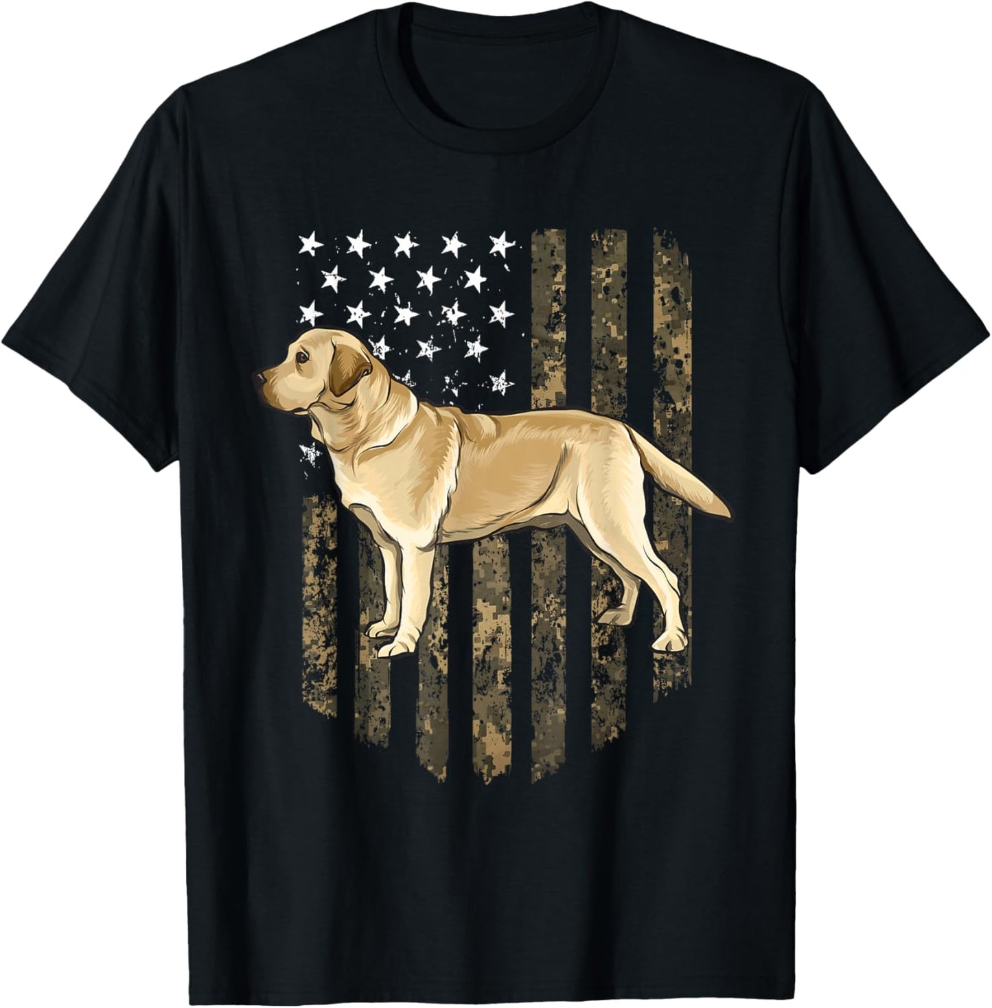 Camo American Flag Yellow Labrador Retriever 4th of July USA T-Shirt - T-Shirt | Black