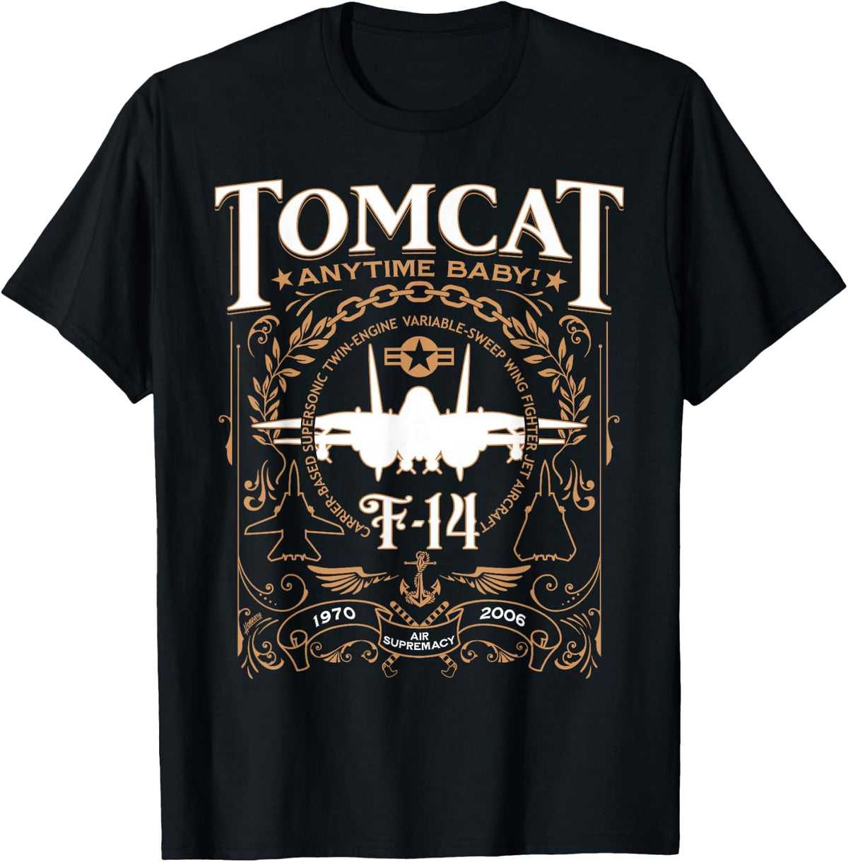 Jeff Hobrath Classic F-14 Tomcat Military Themed - -Adults, Black, Small T-Shirt - T-Shirt | Black