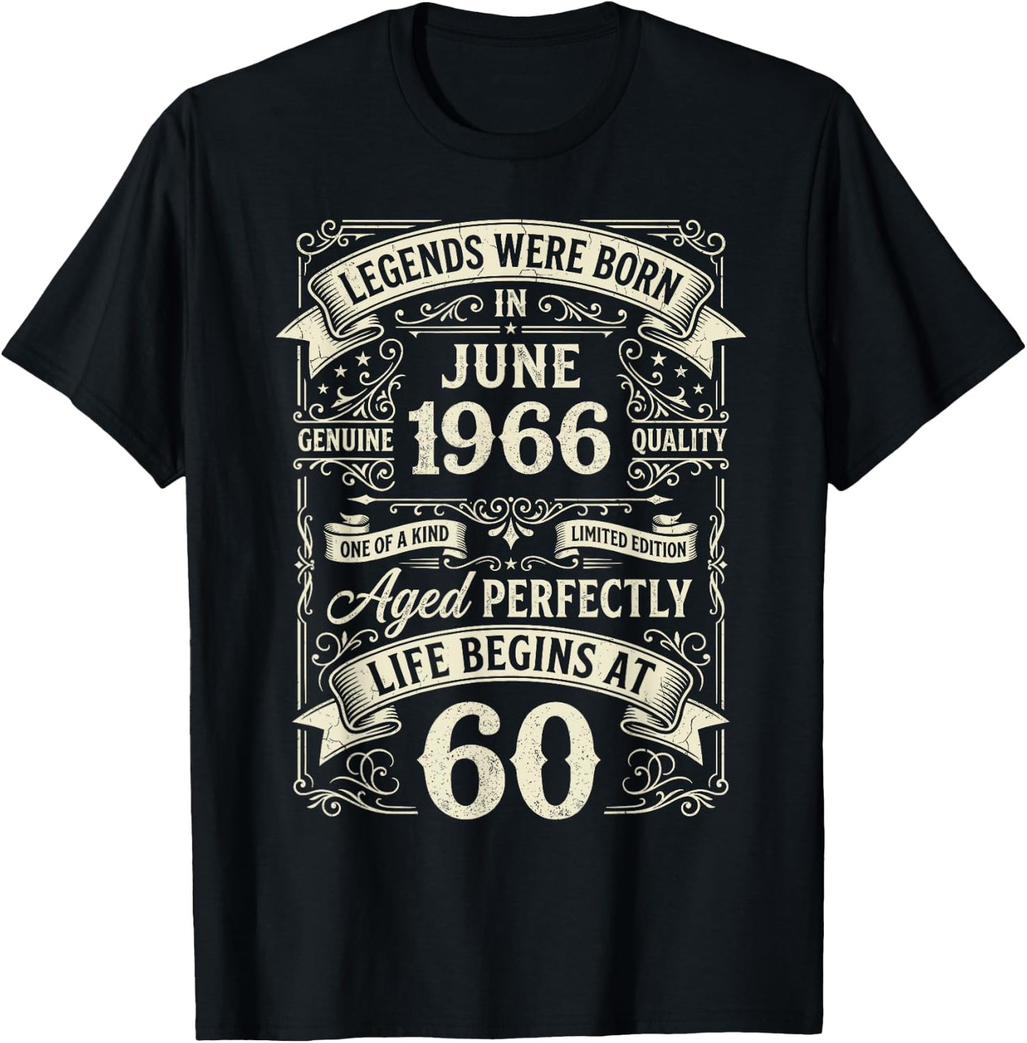 Vintage 60th Birthday Legends Born in June 1966 T-Shirt - T-Shirt | Black