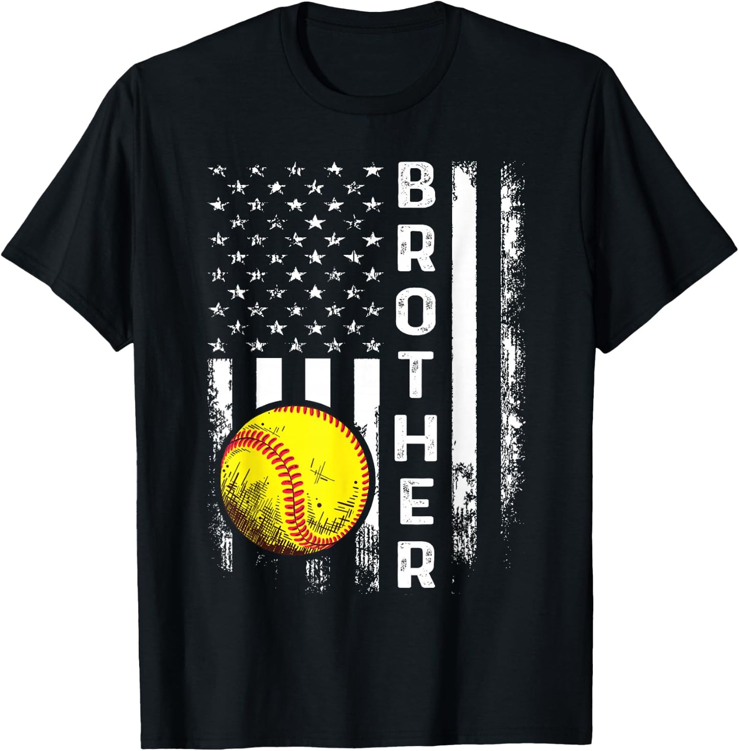 Softball Brother American Flag Vintage Christmas Xmas Kids Men T-Shirt - T-Shirt | Black