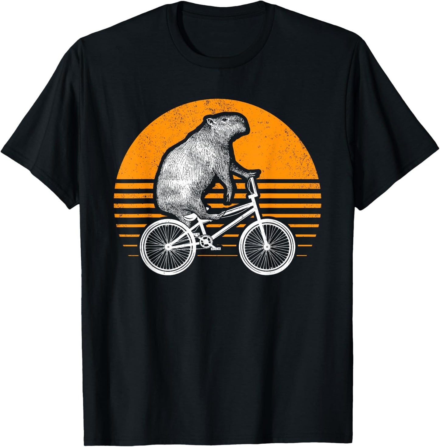 Funny Capybara Riding Bike Retro Capibara Bicycle T-Shirt - T-Shirt | Black