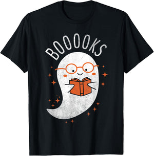 Booooks Ghost Funny Halloween Teacher Book Library Reading T-Shirt - T-Shirt | Black