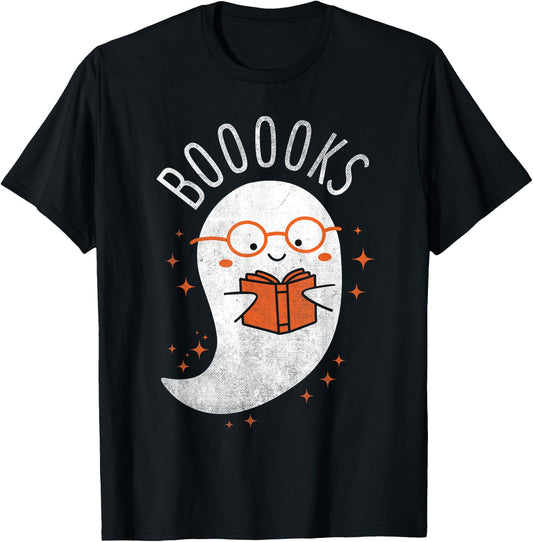 Booooks Ghost Funny Halloween Teacher Book Library Reading T-Shirt - T-Shirt | Black