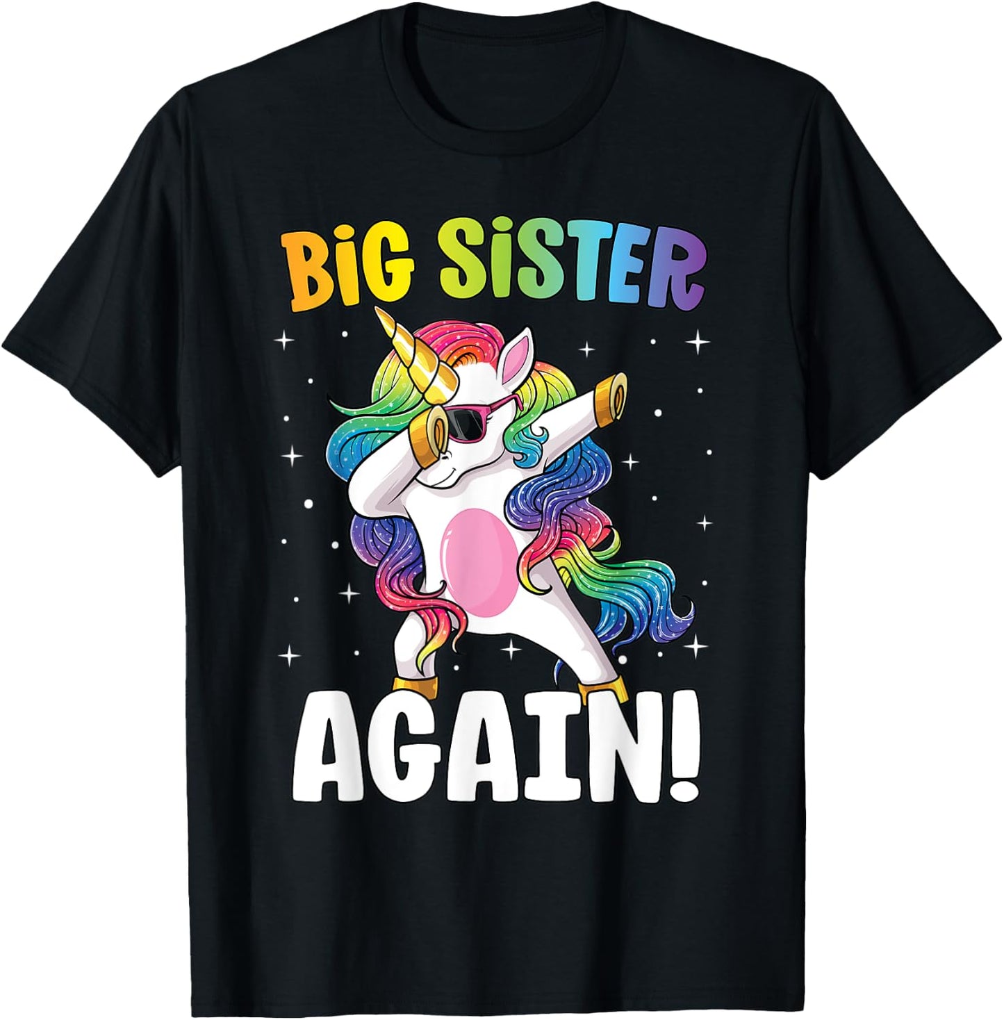 Big Sister Again Girls Dab Unicorn Daughter Older Sibling T-Shirt - T-Shirt | Black
