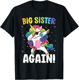 Big Sister Again Girls Dab Unicorn Daughter Older Sibling T-Shirt - T-Shirt | Black