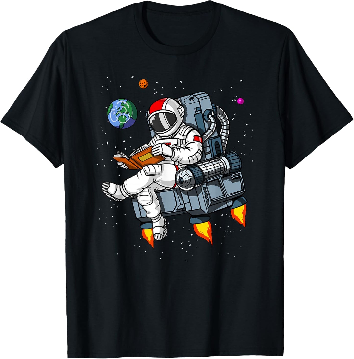 Space Astronaut Reading Book Bookworm Nerd Librarian T-Shirt - T-Shirt | Black