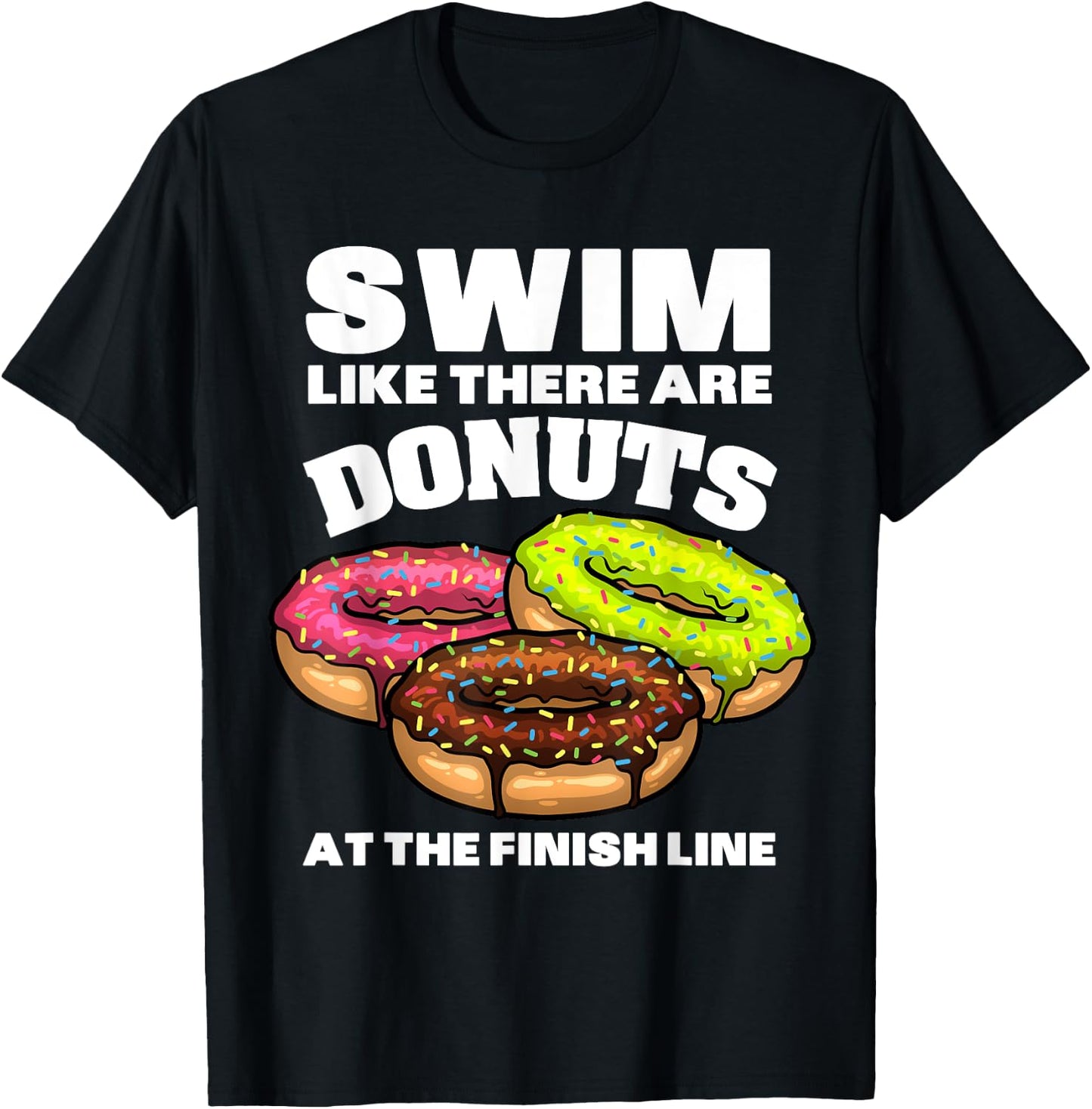 Funny Swimming Donut Design Men Women Swimmer Sports Athlete T-Shirt - T-Shirt | Black