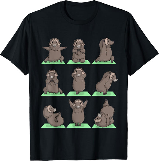 Musk Ox Yoga Pose Zen Cute Workout Exercise Yogi Funny T-Shirt - T-Shirt | Black