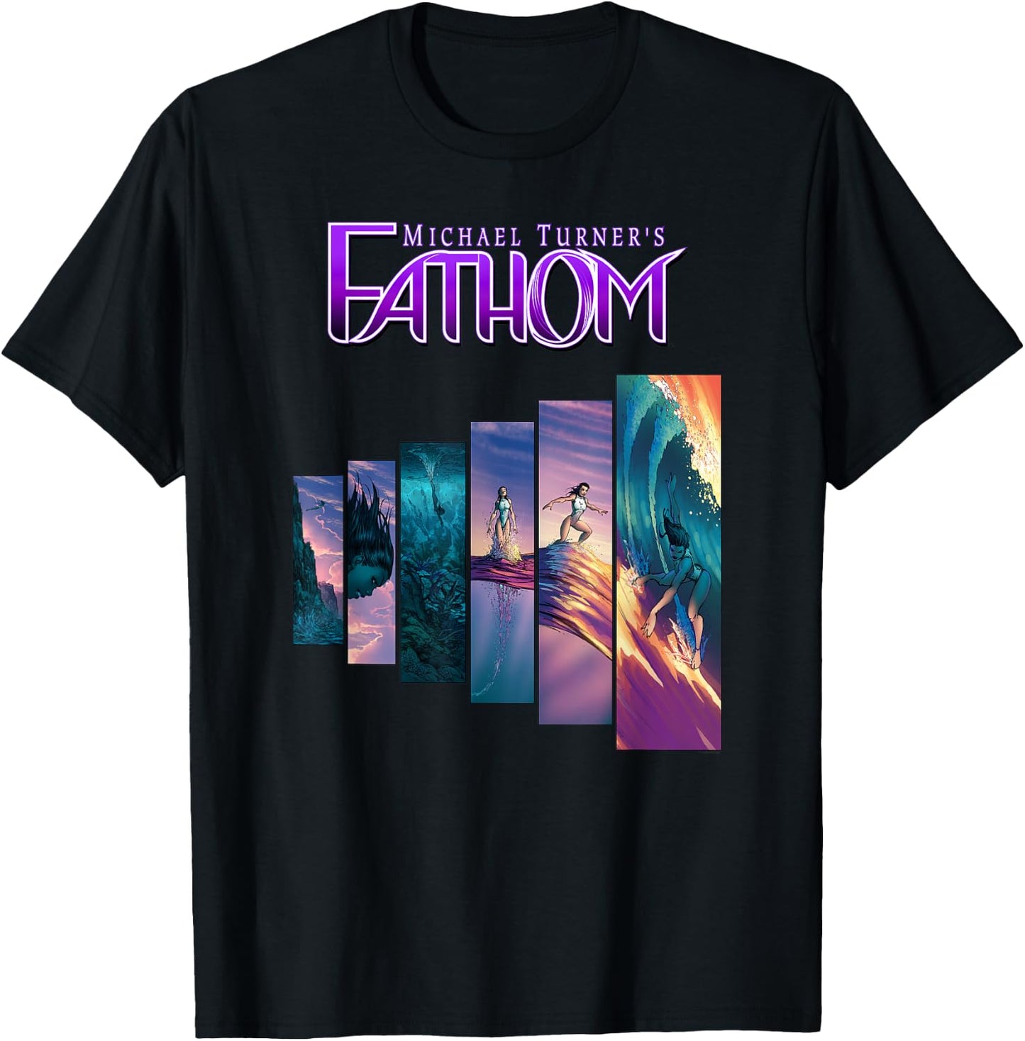 Michael Turner's "Fathom" Aspen Matthews Surf Panels T-Shirt - T-Shirt | Black