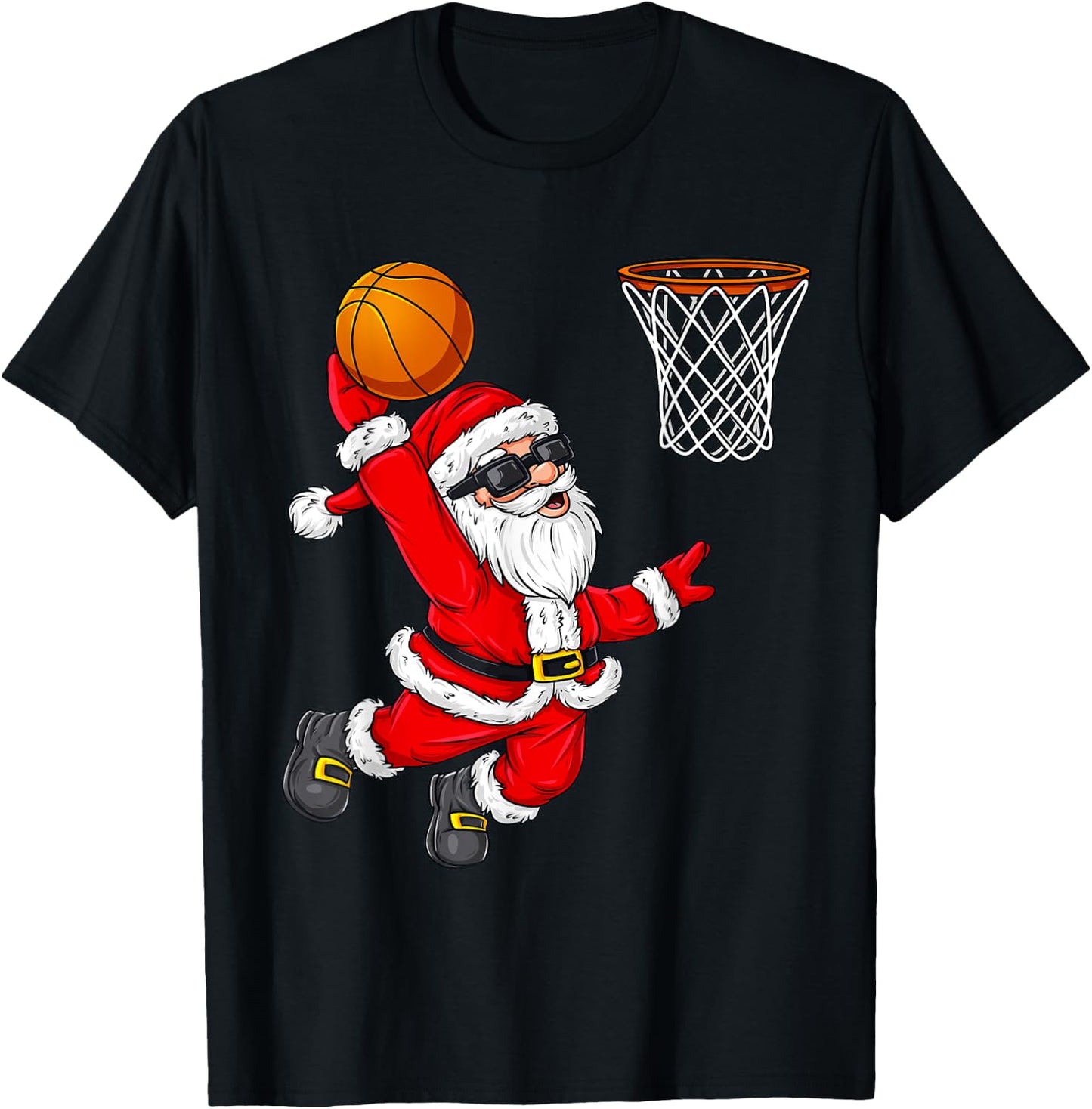 Christmas Santa Claus Dunking A Basketball Boys Kids Xmas T-Shirt - T-Shirt | Black