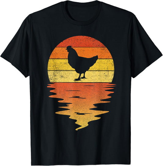 Chicken shirt 70s vintage retro sunset Chicken T-Shirt - T-Shirt | Black