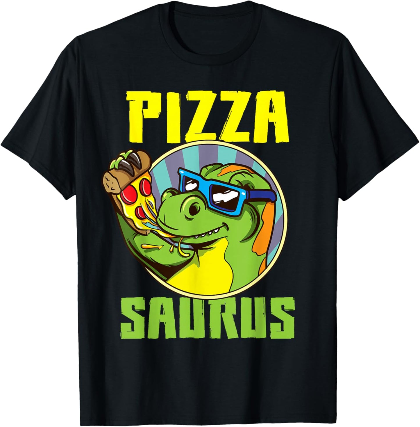 Pizza Saurus T-Rex Dinosaur Eating Pizza Pizzasaurus T-Shirt - T-Shirt | Black