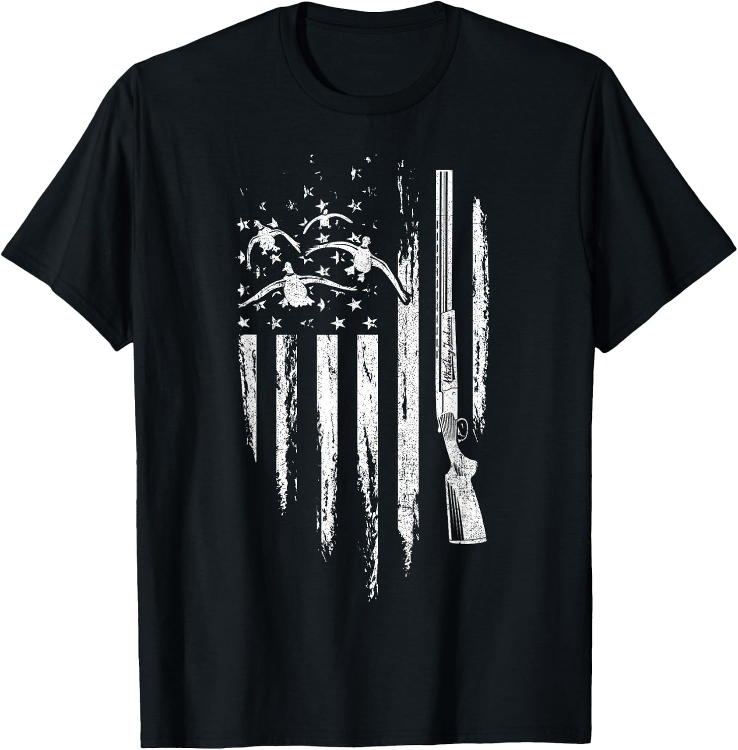 Duck Hunting American Flag Waterfowl Goose Gift Hunter T-Shirt - T-Shirt | Black