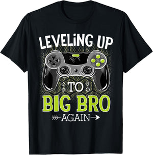 Leveling Up to Big Bro Again Video Gamer Big Brother T-Shirt - T-Shirt | Black