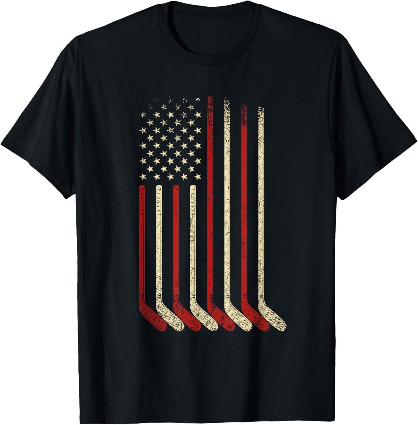 US Flag Patriotic American Hockey Player Ice Hockey T-Shirt - T-Shirt | Black