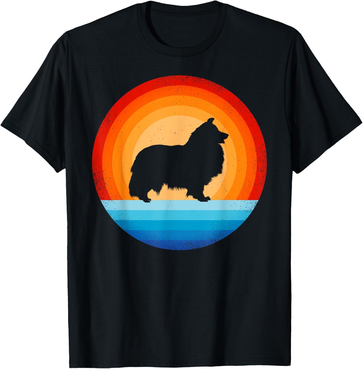 Sheltie Shetland Sheepdog Retro Vintage 60s 70s Sunset Dog T-Shirt - T-Shirt | Black