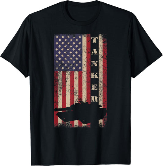 Tanker Abrams Tank Crew Veteran American Flag T-Shirt - T-Shirt | Black