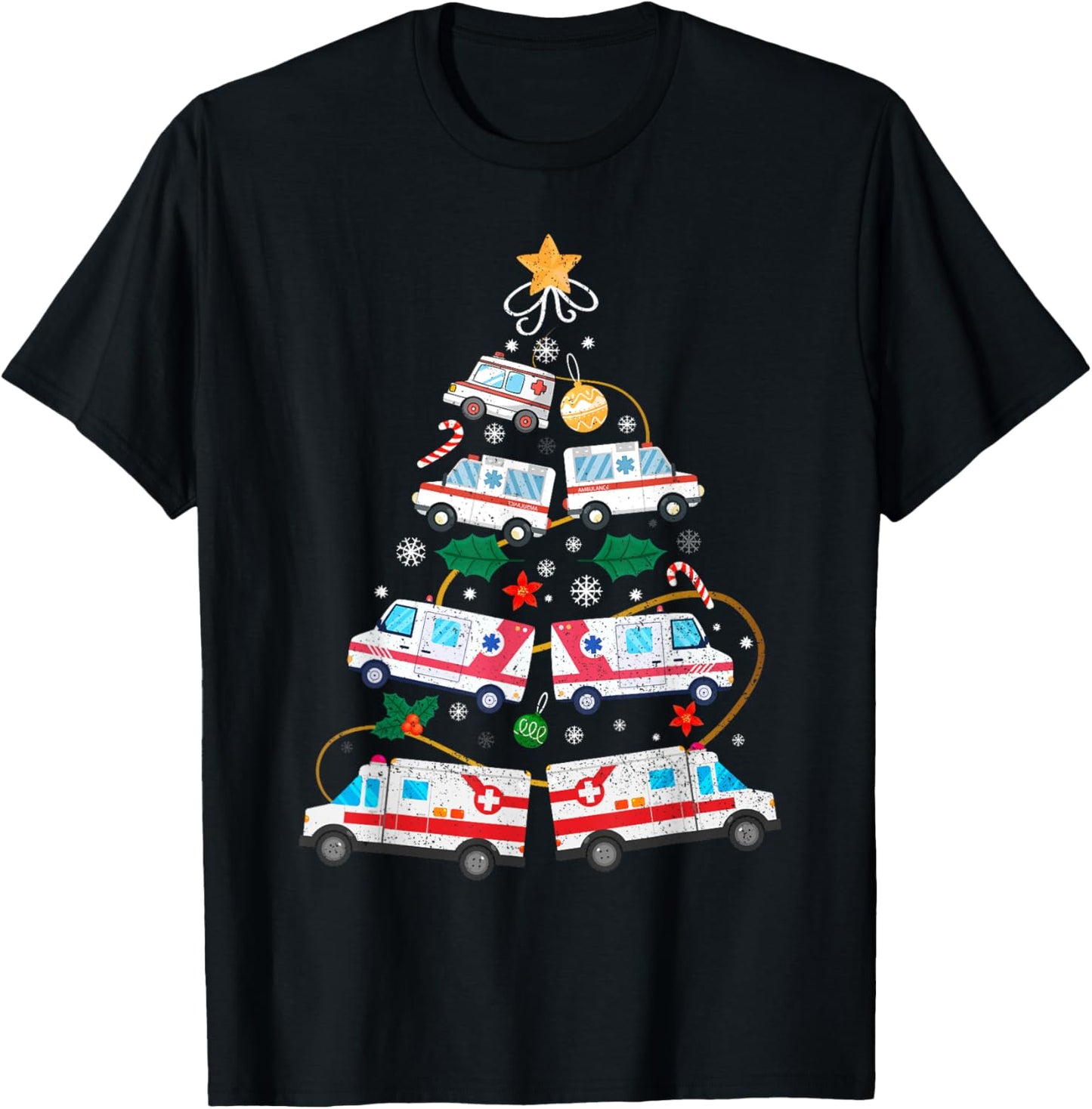 Ugly Christmas Holiday EMT Paramedic EMS First Responder T-Shirt - T-Shirt | Black