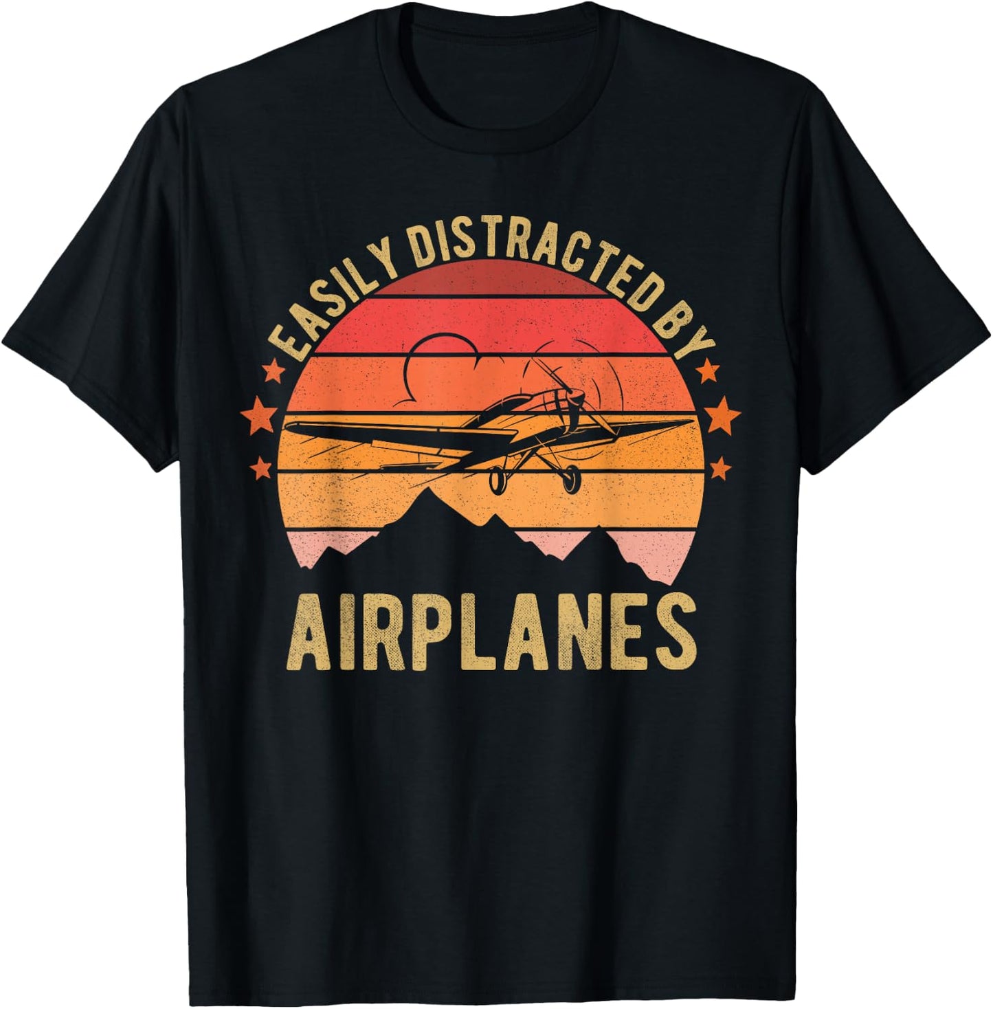 Easily Distracted By Airplanes Lover Pilot Funny Aviation T-Shirt - T-Shirt | Black