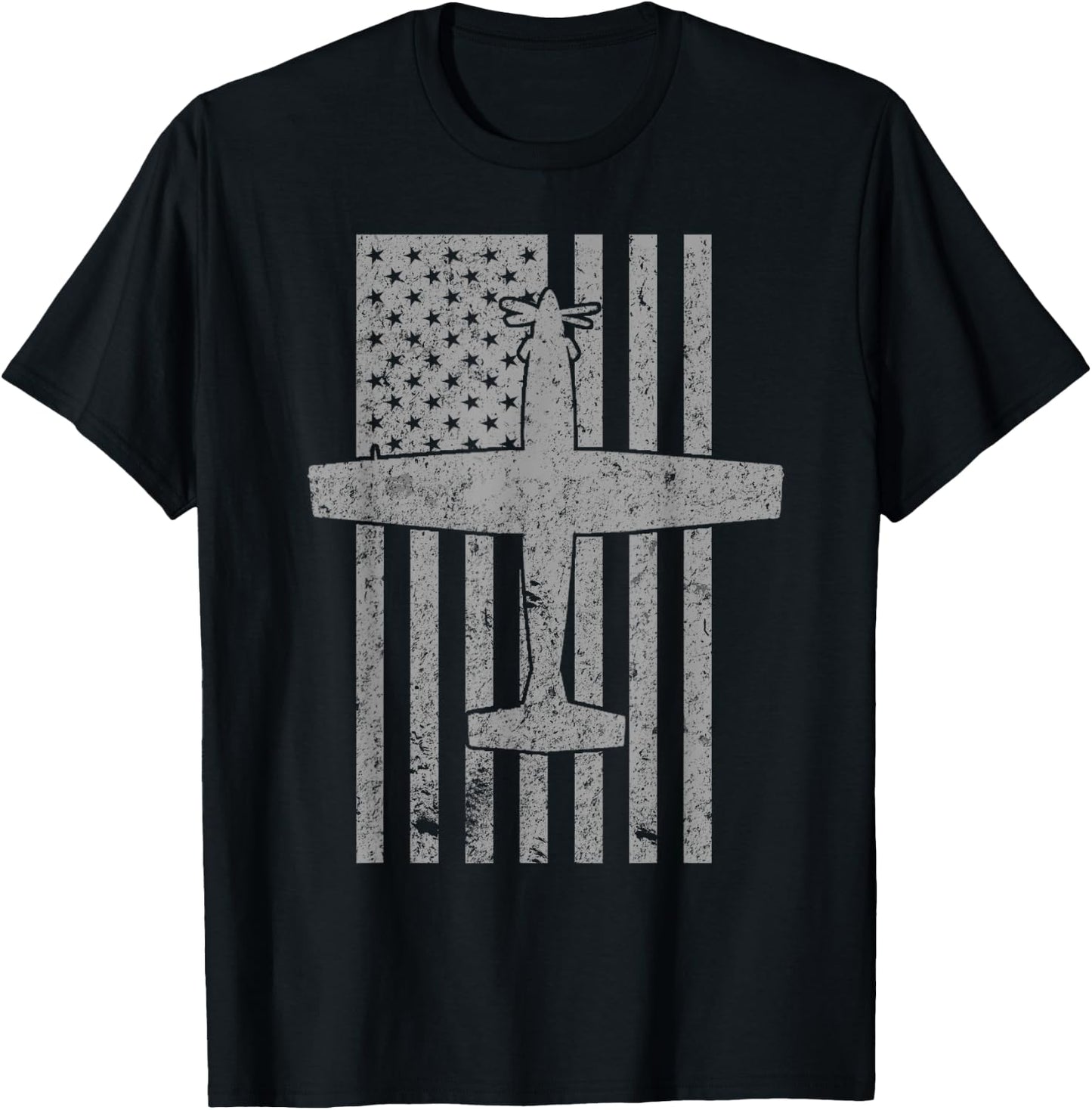 T-6 Texan II Trainer Airplane Vintage Flag T-Shirt - T-Shirt | Black