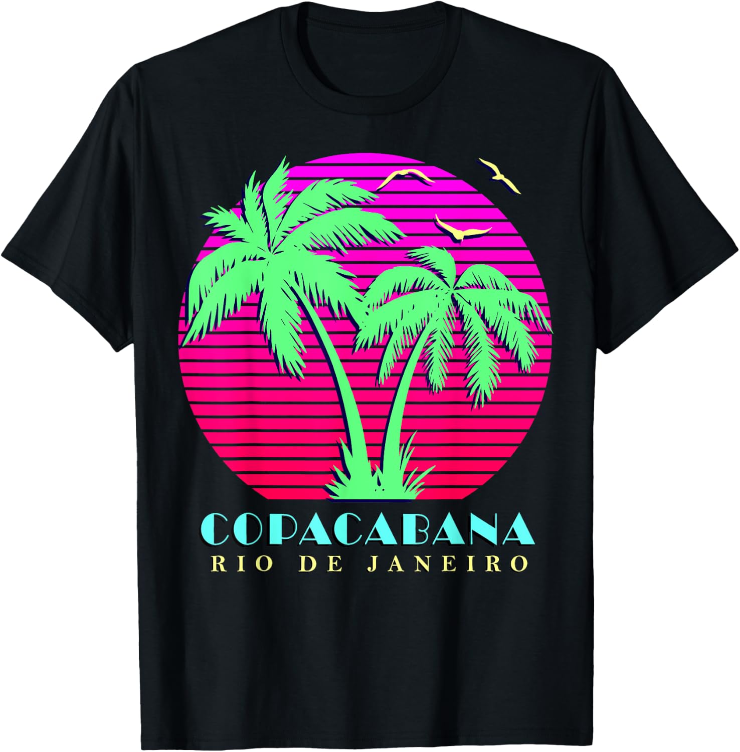 Copacabana Rio De Janeiro Palm Trees Sunset T-Shirt - T-Shirt | Black