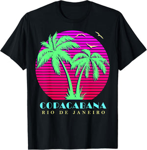 Copacabana Rio De Janeiro Palm Trees Sunset T-Shirt - T-Shirt | Black