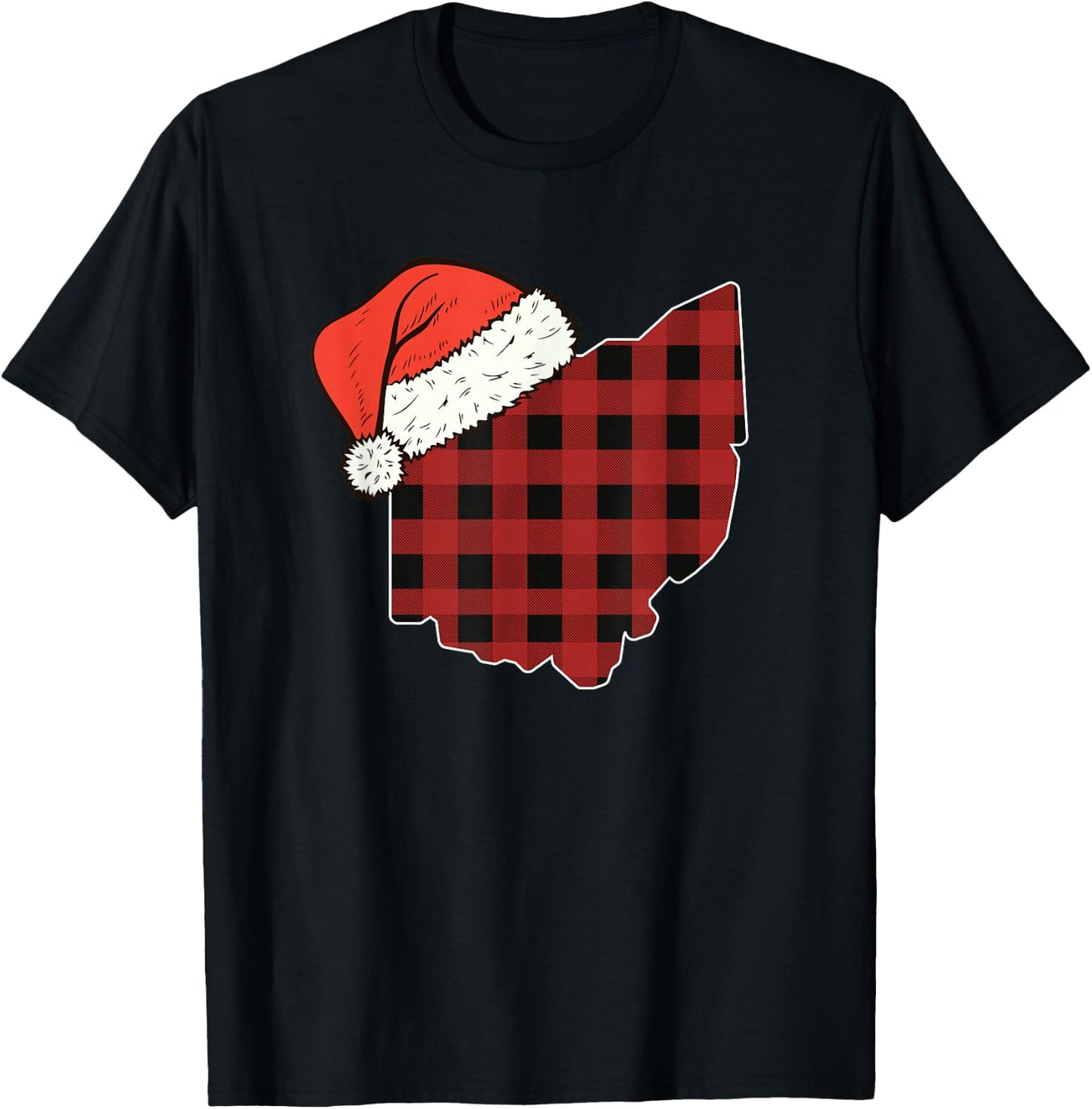 Ohio Plaid Christmas Santa Hat Holiday Matching T-Shirt - T-Shirt | Black