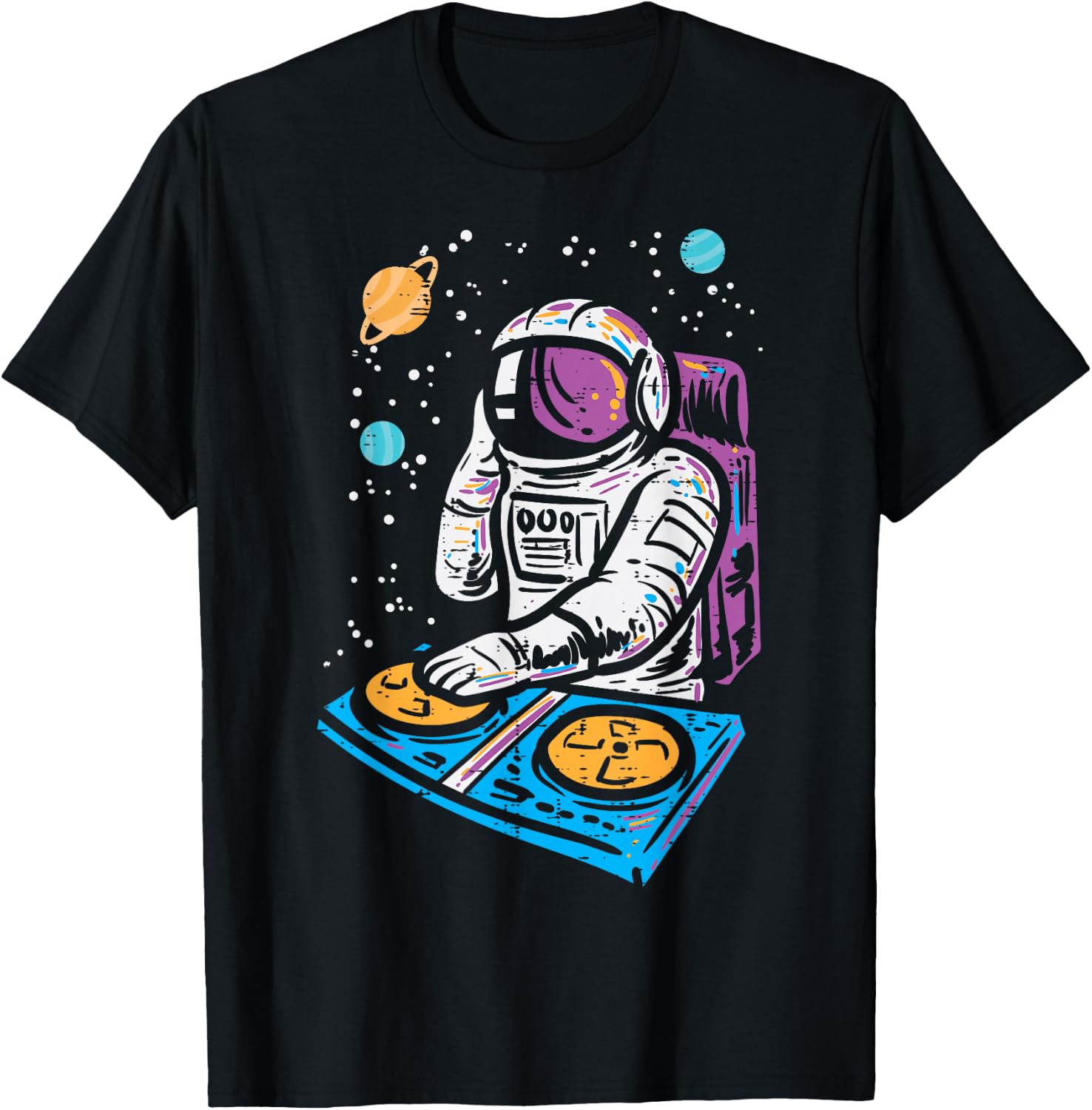 Dj Mixer Astronaut Turntable Space Galaxy Edm Women Men Kids T-Shirt - T-Shirt | Black