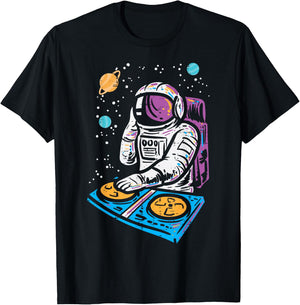 Dj Mixer Astronaut Turntable Space Galaxy Edm Women Men Kids T-Shirt - T-Shirt | Black
