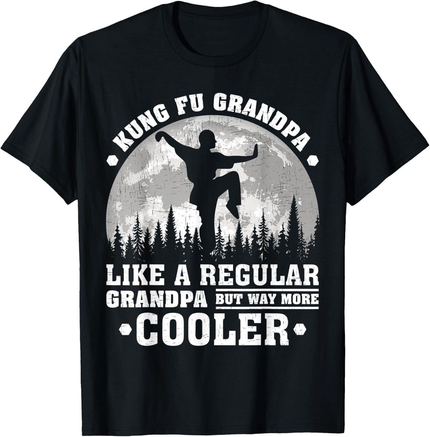 Kung Fu Grandpa Funny Moon Vintage Kung Fu Father's Day T-Shirt - T-Shirt | Black
